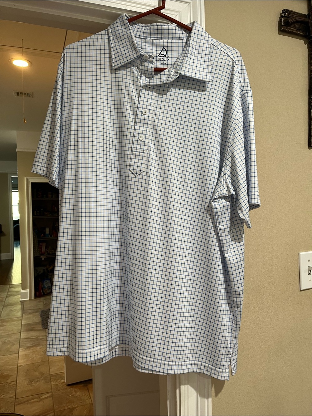 Deolax Blue Windowpane Check Performance Polo